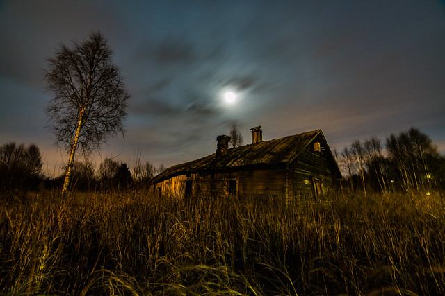 Abandoned shack at night