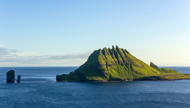 The islands Drangarnir and Tindhólmur in Sørvágsfjørður, Faroe Islands