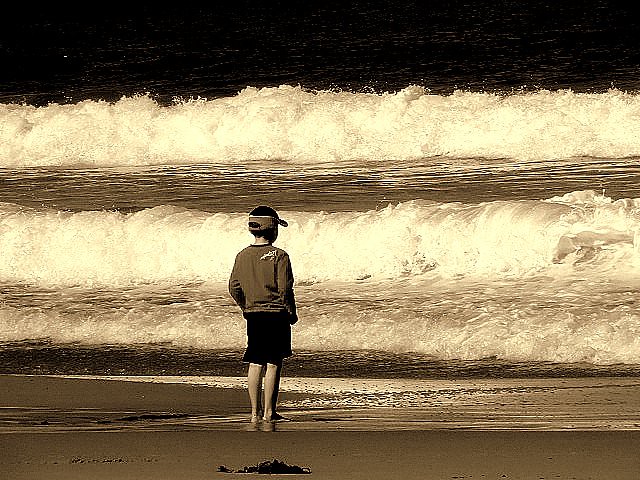 boy on the beach (sepia)