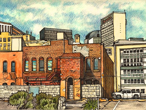 urban cityscape dallas texas downtown watercolor landscape lizbaron