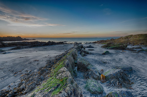 blue sea orange green beach sunrise river scotland sand weed rocks unitedkingdom fife forth gb kirkcaldy seafield