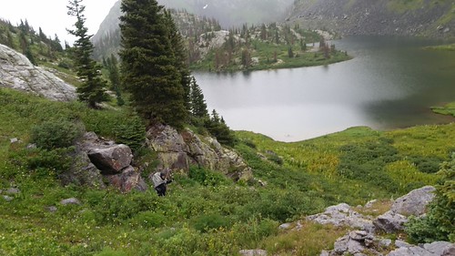 5094 Raindrops on Moon Lake as we descend on the Half Moon Trail, camping colorado hiking backpacking wilderness moonlake weminuche weminuchewilderness sanjuannationalforest halfmoontrail