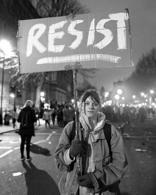 RESIST - A demonstrator with a message at London's anti-Trump rally.