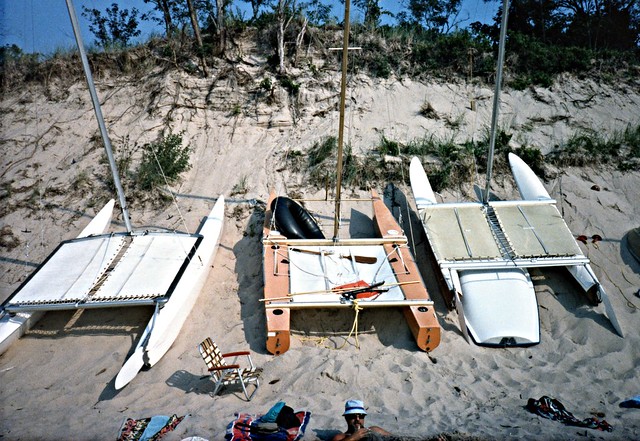 Sailboats on Lake Michigan shore