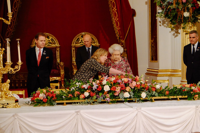 The Queen inspects the State Banquet Table