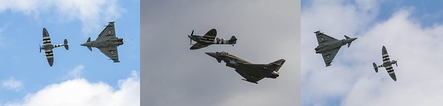Typhoon and Mark 5 Spitfire flying in formation