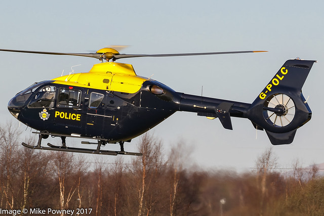 G-POLC - 2001 build Eurocopter EC135 T2+, returning to the ASU at Barton