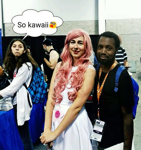 Day One. Did I mention how much I love #RoseQuartz? Well I do 😄 and so does the girl who got caught in the background 😝 #SoKawaii #StevenUniverse #Cosplay #Cosplayer #ComicCon #TagTheCosplayer #NewYorkComicCon #NYCC #NYC | by BlazinFaze