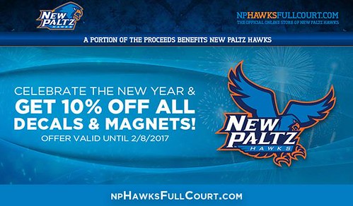 Online Store offering 10% off decals and magnets at nphawksfullcourt.com
