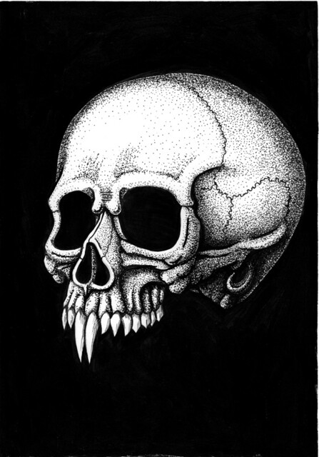 nosferatu skull pen drawing