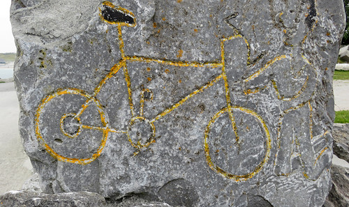 The Aran Island of Inisheer in Ireland has more rocks than just about any other place I've been to, and just about everything there is made of rocks. Like this sign for bike rental carved in stone