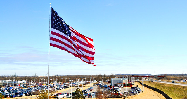 U.S. Flag proudly near airport in Faytteville, Arkansas