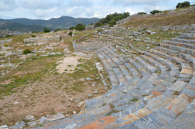 The Theatre at Thoricus, built ca. 525-480 BC presenting a unique elongated layout, Attica, Greece