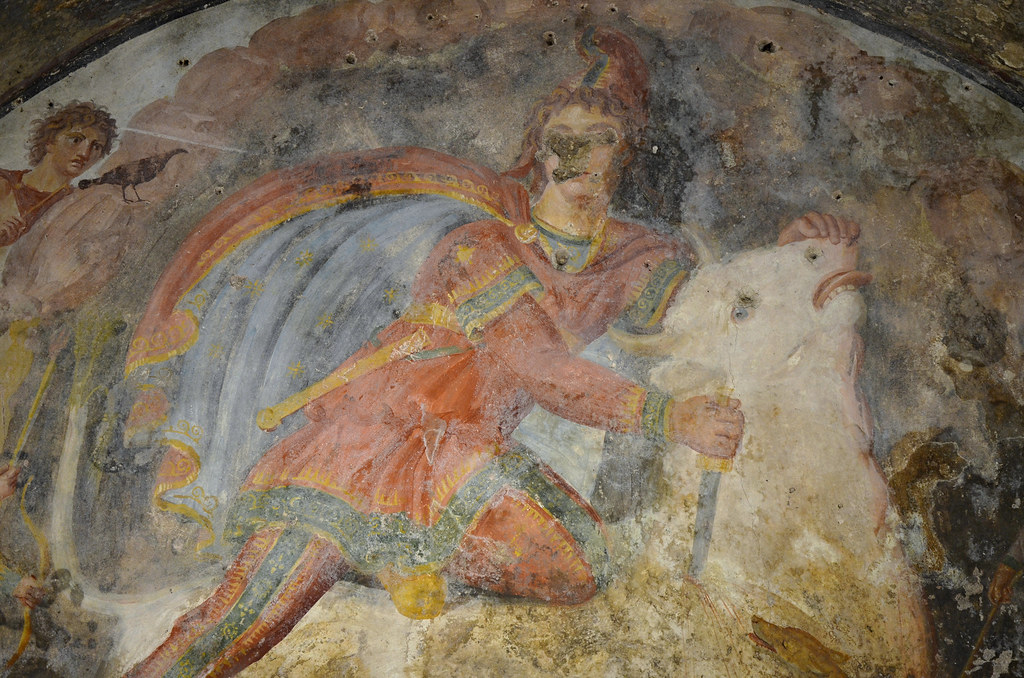 Tauroctony fresco in the mithraeum of Capua, 2nd century (CIMRM 181), Mithraeum (mitreo), Ancient Capua
