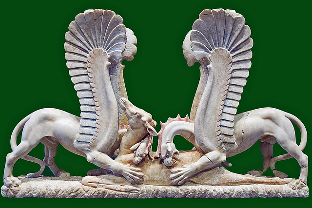 Two griffins attacking a deer (from Ascoli Satriano)