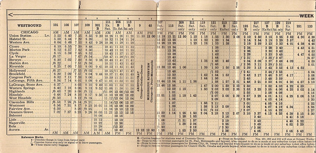 Burlington Route Suburban Service timetable - April 29, 1934