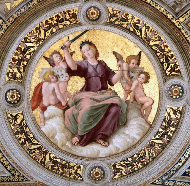 Personification of Justice, ceiling, Raphael / Персонификация на Справедливостта, таван, Рафаело Санцио