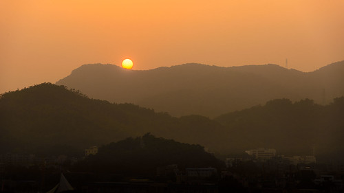 landscape orange mountains china guangzhou macau sunset nikon outdoor haze building