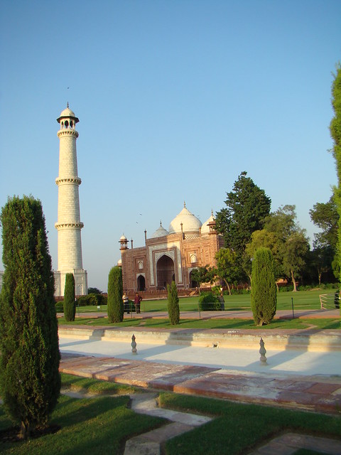 minarete y exterior Mezquita Jama Masjid complejo de Taj Mahal Agra India 15
