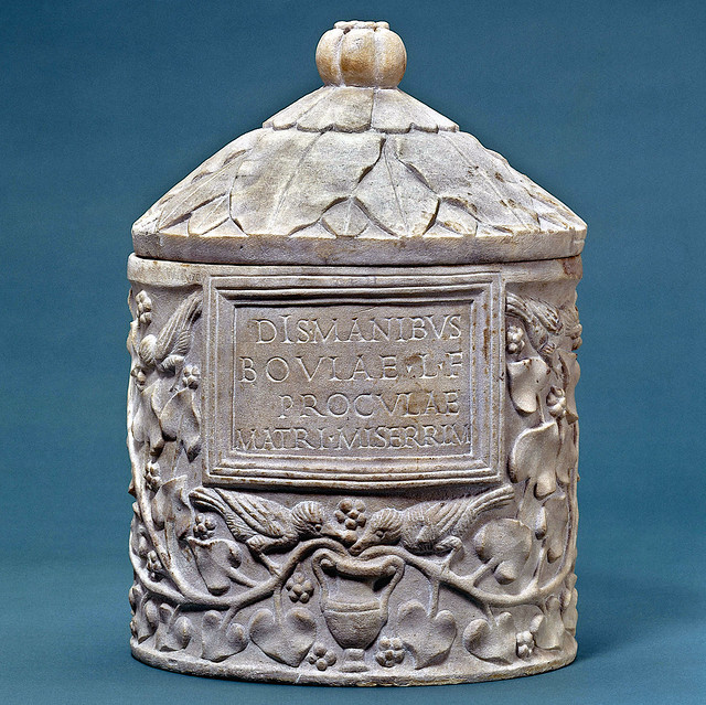 Roman marble cinerary urn for Bovia Procula [1st to 2nd cent CE]