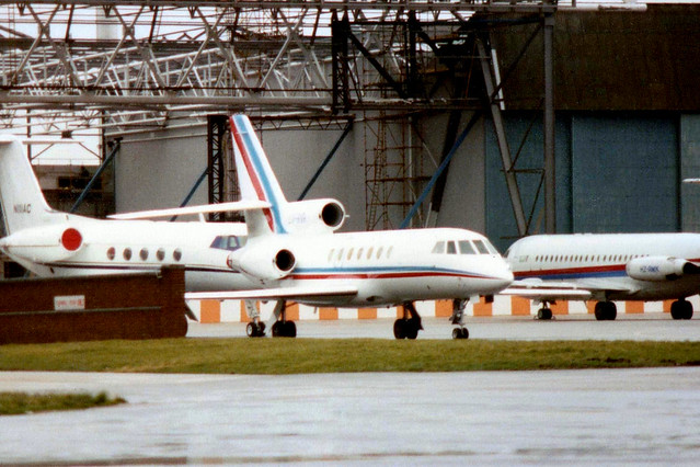 LX-RVR is a 1983 Dassault Falcon 50 c/n 107 Rembrandt Tobacco Luton 14Mar83 - rescanned