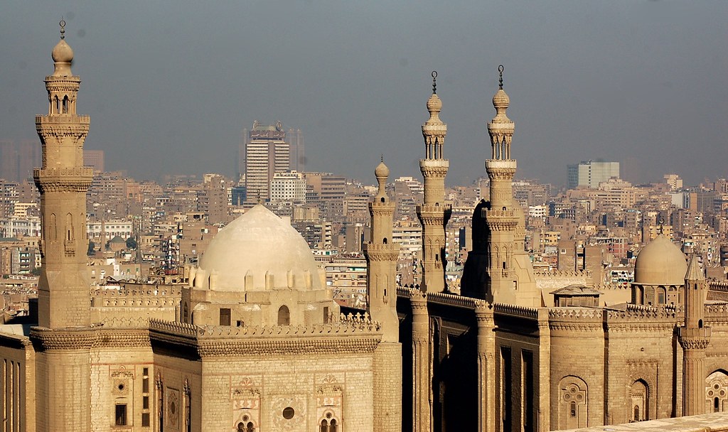 Madrassa of Sultan Hassan & Al-Rifa'i Mosque seen from the Citadel, Cairo