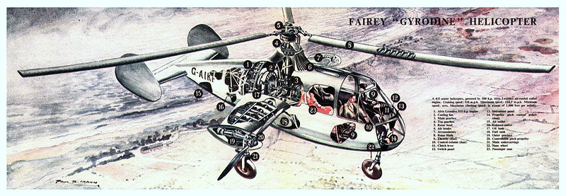 PLANE CH FAIREY FB-1 GYRODYNE HELICOPTER (ONLY 2 BUILT) - EAGLE CUTAWAY VOL1 No11 1950-06-23 - ART BY PAUL MANN