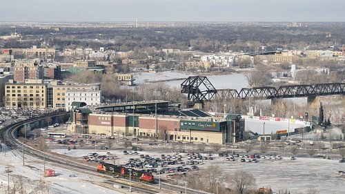 Goldeyes Baseball Club and Waterfront Drv Bridge, Winnipeg (505206) | by Bob Linsdell