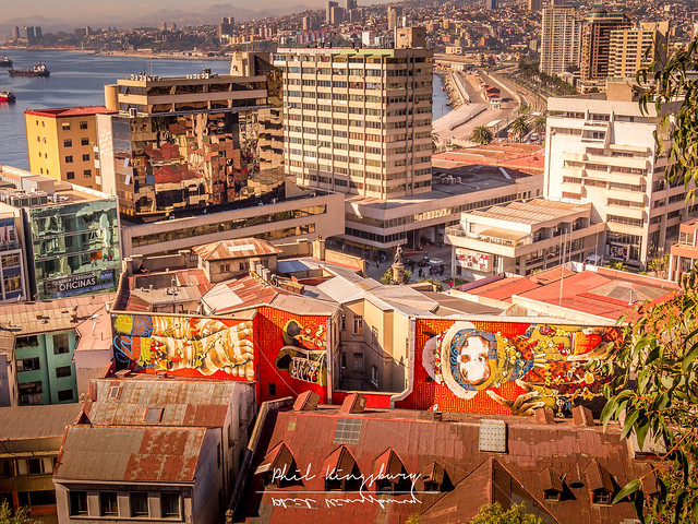 Colourful Wall Art Murals, from the Terrace of Hotel Manoir Atkinson, in Valparaiso, Chile