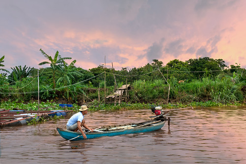 mekong mekongriver shawnharquail sunset travel vietnam boat man palmtrees people shawnharquailcom tropical