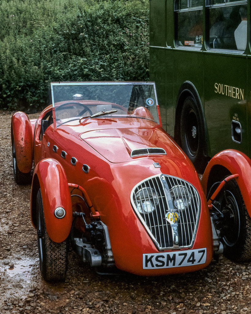 Dean Forest Railway. Vintage Healey Silverstone sports car at Norchard 1988