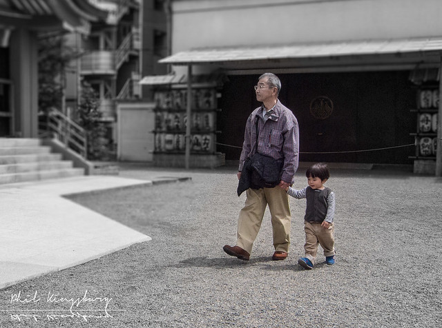 Walking with Grandpa. Senso ji Temple, Taito, Tokyo, Japan