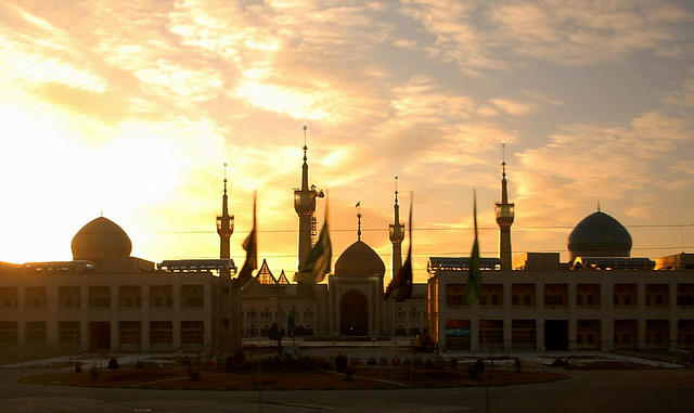 Sunrise behind Imam Khomeini mausoleum in Tehran