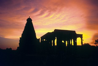 Brihadishwara Temple at sunset in Thanjavur