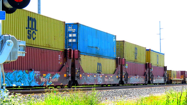 Cargo containers on freight train in Ohio