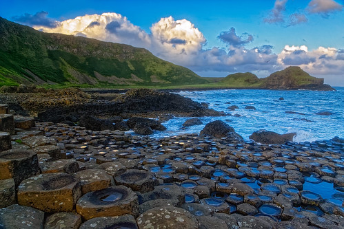 northernireland giantscauseway coastalroad coast ireland beach ocean basalt monolith atlantic cliffs clouds
