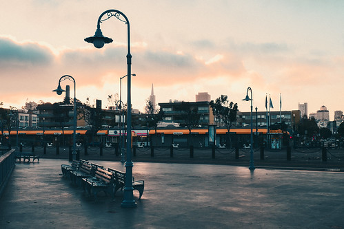 The Empty Streets of Dawn by 75CentralPhotography, The sun rises over San Francisco, illuminating the empty streets of Fisherman’s Wharf and the adjace