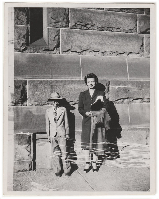 Vintage 1940s Snapshot : Young Fedora Gent (with Mom?)