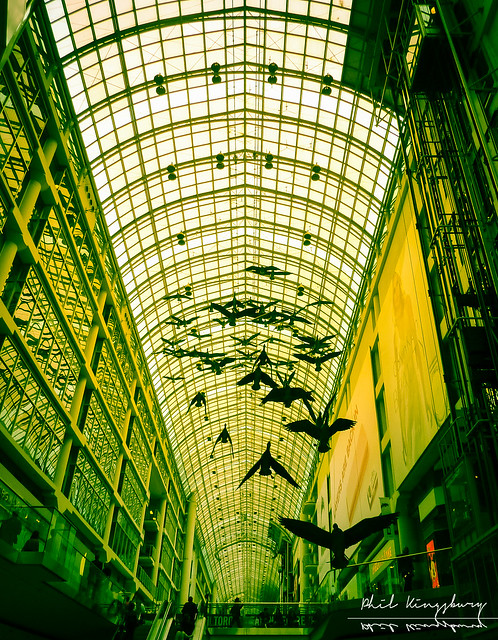 The atrium of the CF Toronto Eaton Centre, Toronto, Ontario, Canada.