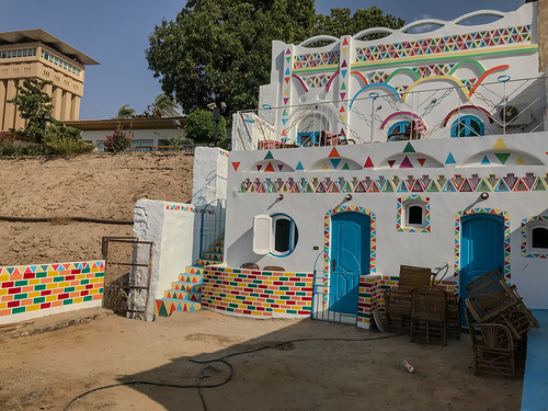 Baaba Dool, Siou, Elefantina Island, Aswan, Egypt. by ER's Eyes - Our planet is so beautiful., A beautiful painted Nubian house where owner Mustapha serves tea, sells Nubian crafts and offers liv