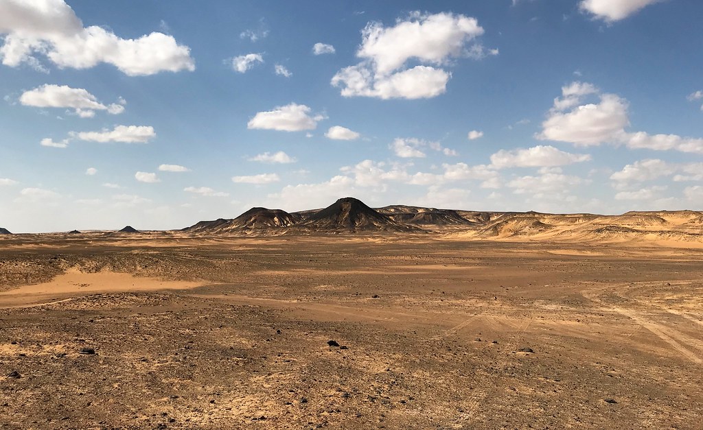 Black Volcanic Hills, the Black Desert, from Bahariya Oasis, the Western Desert, Egypt.