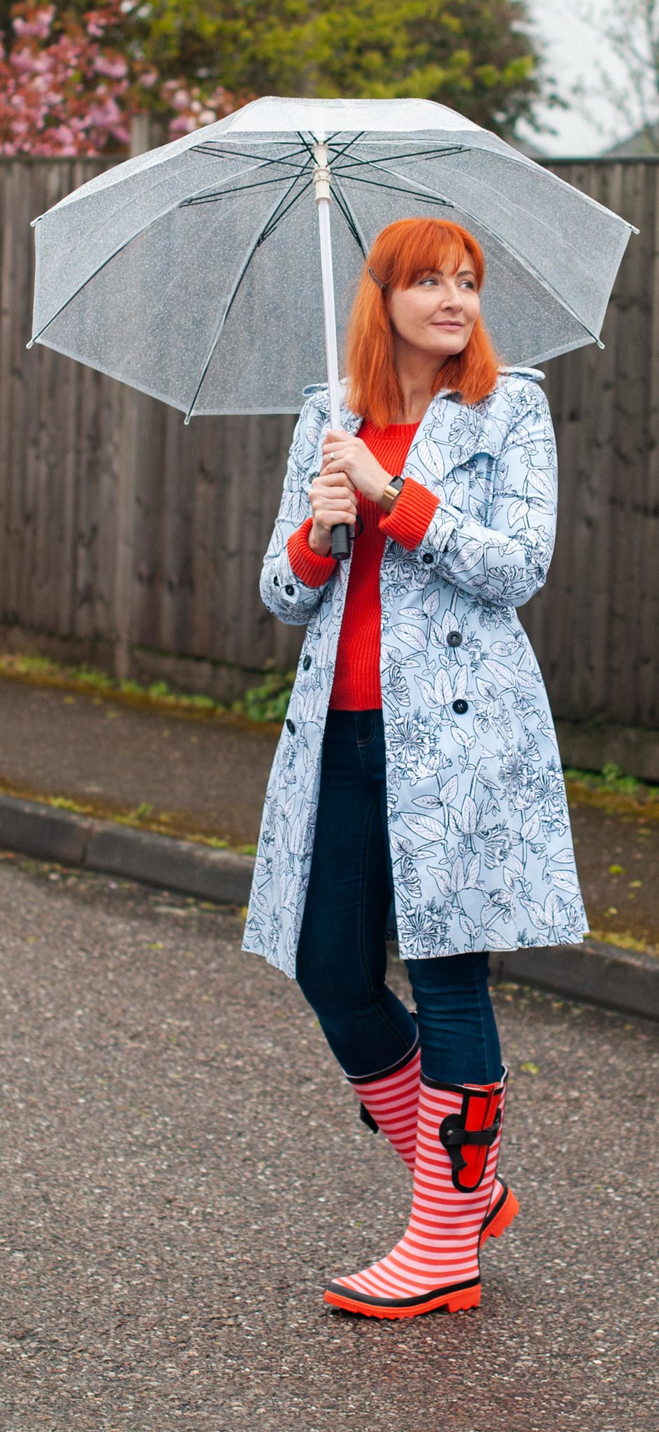 A Colourful Rainy Day Outfit With Wide Wellies - Spring Showers Outfit, Over 40 Fashion | Not Dressed As Lamb, over 40 fashion blog