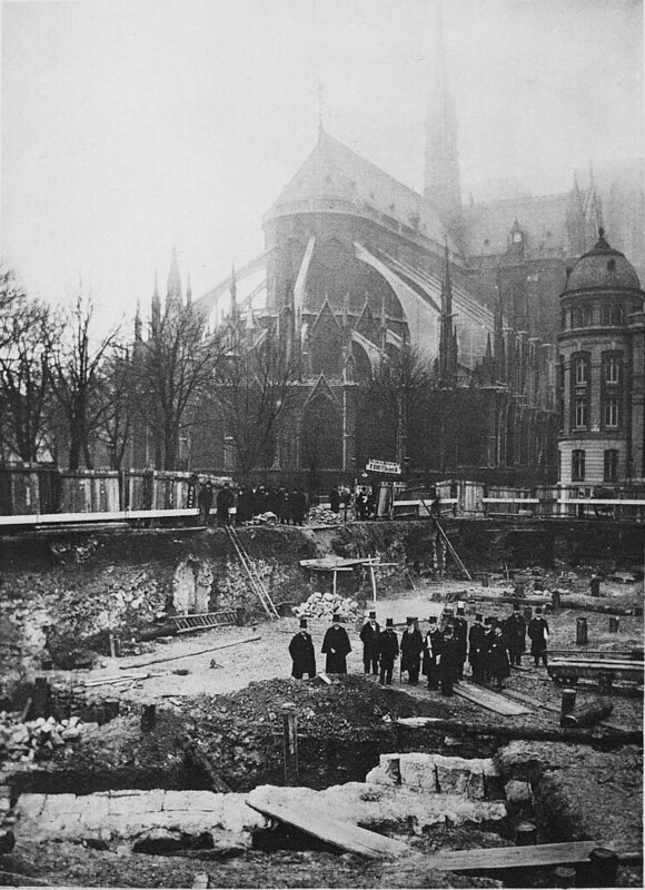 Descubrimiento del recinto de Lutecia. Imagen tomada de las minutas de la Commisión Municipal del París Antiguo, 28 de enero de 1898.