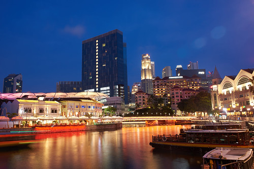 Clarke Quay by Thanathip Moolvong, After sunsetsingapore sg river clarke quay evening