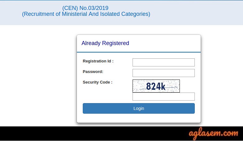 RRB Ministerial Login 2019