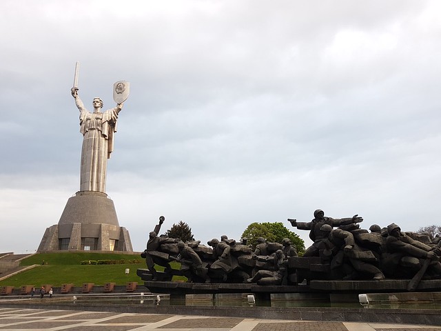 Motherland Monument and the monument to the liberators of Kiev in the Second World War
