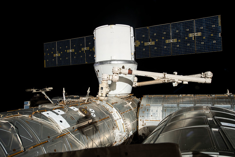 The SpaceX Dragon is installed to the Harmony module