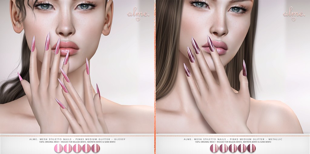 Alme. for Belle. Events "Alme Mesh Stiletto nails//Pink Medium Glitter" ♥