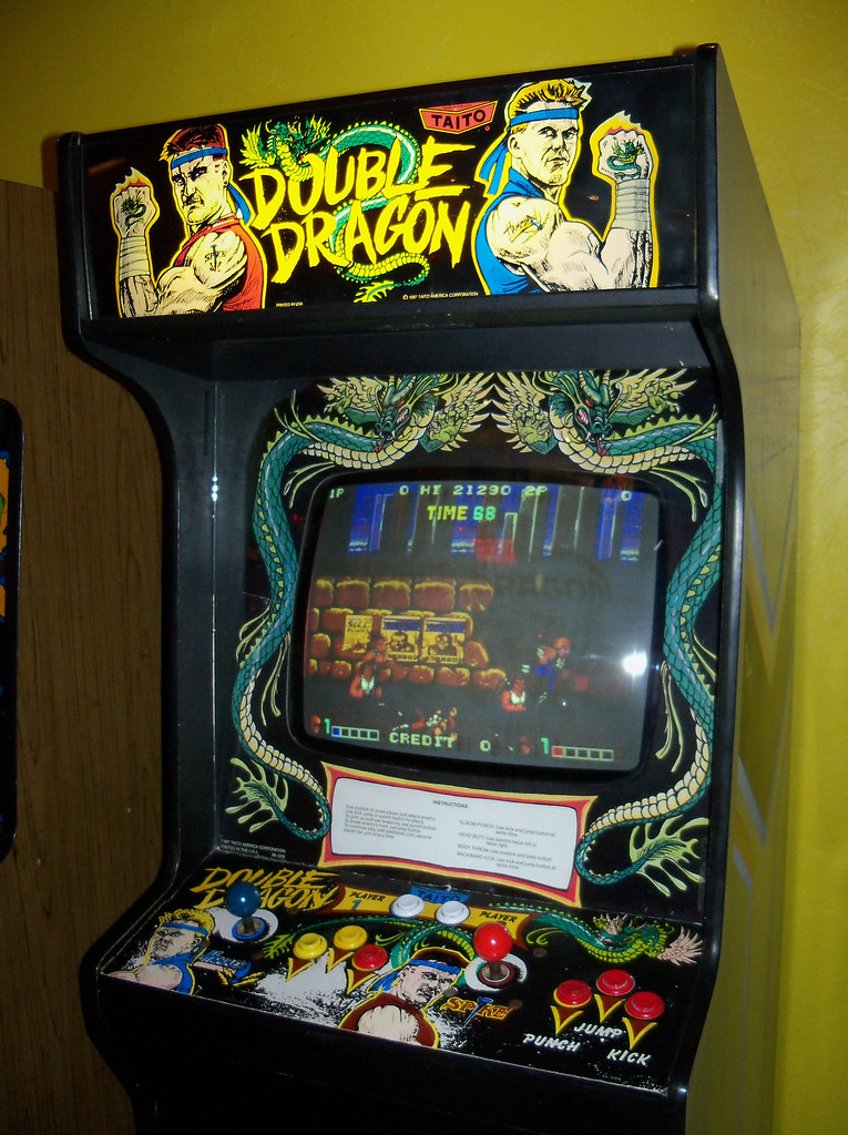 Double Dragon, Close up of Double Dragon video game cabinet…