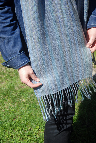 Detail of right side wool/tencel handspun handwoven scarf by irieknit